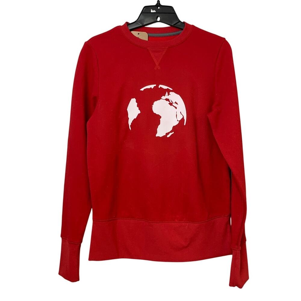 Upcycled Hand Printed Womens XS Red  Save The Earth World Long Sleeve Sweatshirt